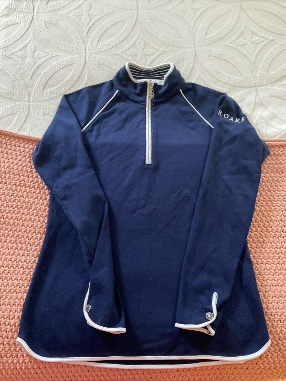 Roark Navy Quarter-Zip Varsity Jacket with White Trim